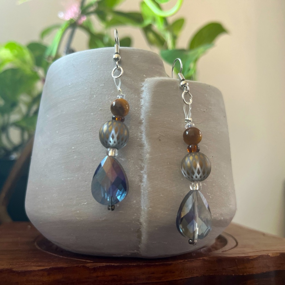 Tigers Eyes Gem Stone Earrings